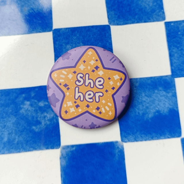 pronoun button pins - hers