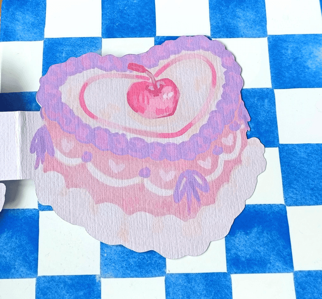 vintage birthday cake - double sided greeting card die cut