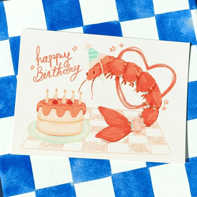 happy birthday shrimp - a6 single postcard